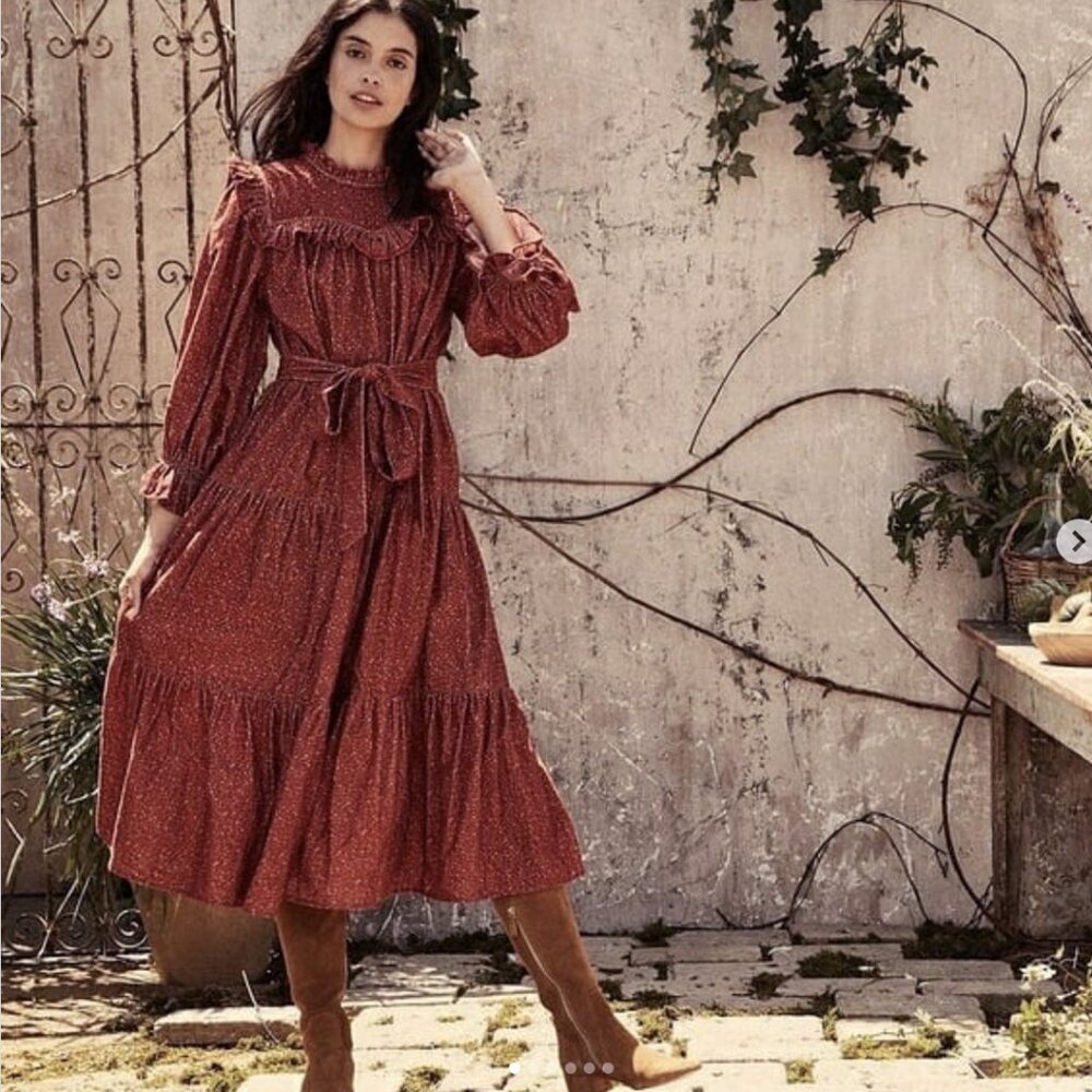 Doen Mountain Dress in Burgundy California Wildflower Corduroy NWT XS